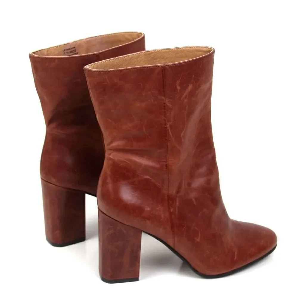 LUCKY BRAND BROWN GENUINE LEATHER MID HEEL ROUND TOE ANKLE BOOTS SHOES Sz 6.5M
